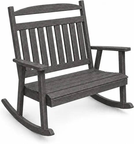 Vista 13 de Amish Made Antique Mahogany Double Rocking Chair Bench, HDPE Made in USA
