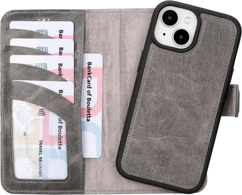 Vista 14 de BOULETTA Magsafe - Funda para iPhone 15 compatible con cuero de grano completo, magnética, desmontable, cartera para teléfono (2 en 1), 4 tarjeteros