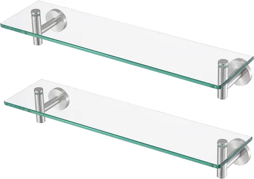 Vista 10 de KES Estante de baño de vidrio con vidrio templado de 8 mm de grosor y soportes negros mate de acero inoxidable SUS 304 de 20 pulgadas, organizador