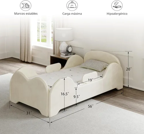Vista 2 de allamazing Cama Infantil, Cama Infantil Anti-Inundación con Protección Extra Amplia, Camas Pequeñas de Tamaño de Cuna Estándar para Niños, Tela