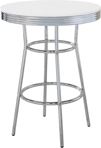 Vista 5 de Coaster Home Furnishings Retro 1950s Fuente de soda Diner Pub Altura Sala de Juegos Bar Mesa Negro Laminado Superior Acero Resistente Base Cromo 2405