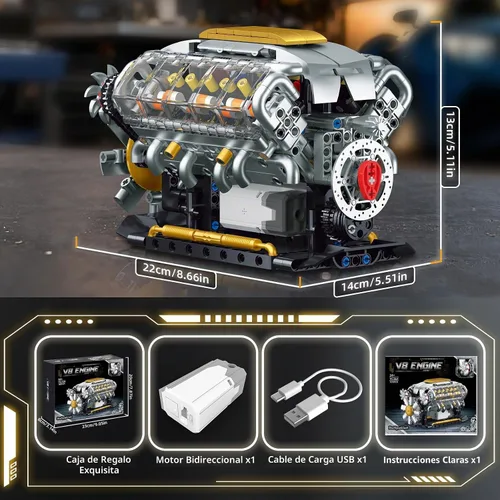 Vista 6 de V8 Kit de modelo de motor que funciona, construye tu propio mini motor de automóvil visible, juego de construcción de experimentos de ciencia física