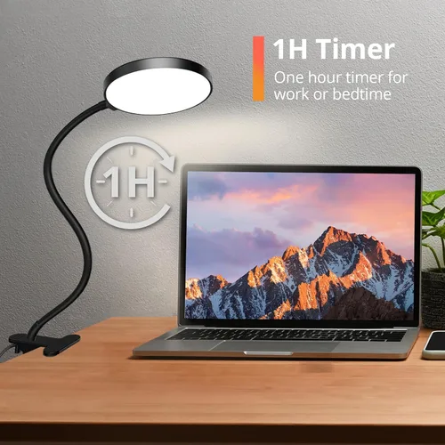 Vista 4 de iFalarila Luz de lectura con control remoto, lámpara de escritorio LED con clip [temporizador de 1 hora y luz nocturna] RA>95 regulable cuello