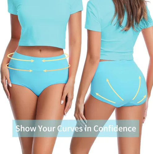 Vista 5 de CAILECOTTON Ropa interior de algodón para mujer, bragas de cintura alta, cobertura completa, bragas para mujer