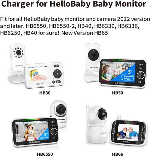 Vista 2 de Tonton Cargador de 5 V y 6.6 pies para monitor de cámara HelloBaby HB6550, HB65, HB50, HB40, HB6250, adaptador de cable de alimentación para monitor