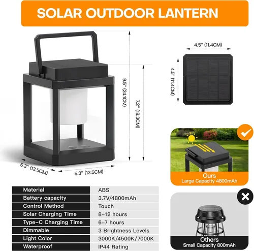 Vista 5 de Lámpara de mesa para exteriores con control táctil, impermeable, linterna de mesa LED para exteriores, 3000 K, 4500 K, 7000 K, temperatura