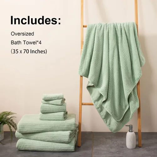 Vista 5 de Mistyrose Toalla de diseño acanalado (verde, toallas de baño de 4 piezas)