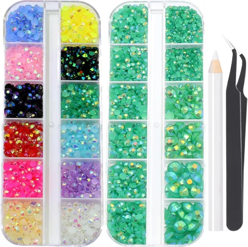 Vista 15 de 3520 diamantes de imitación de uñas color dorado champán para uñas, multiformas con parte trasera plana, diamantes de imitación redondos