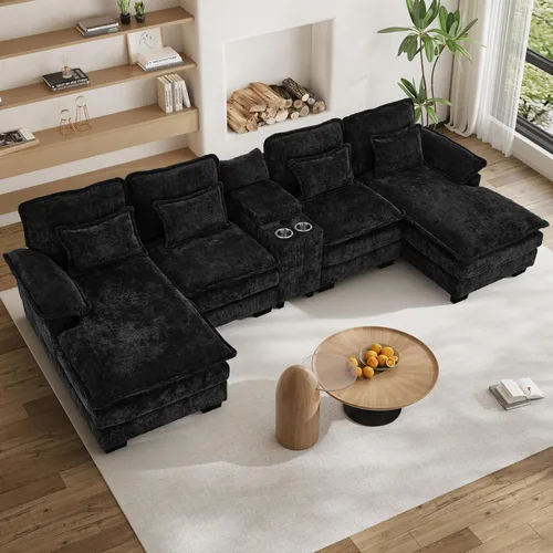 Vista 15 de Sofá Seccional Sofá Nube en Forma de U de 124" Sofás Modulares Esponjosos Sofá Nube para Sala de Estar de Gran Tamaño Moderno Conjunto de Sofá