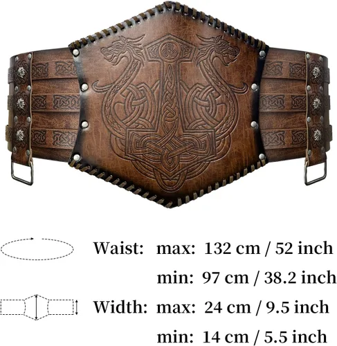 Vista 5 de HiiFeuer Viking - Armadura de cintura en relieve, cinturón ancho de piel sintética nórdica, cinturón de corsé medieval de caballero para disfraz LARP