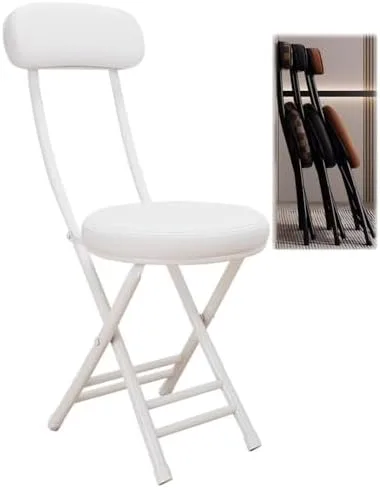 Vista 18 de Compact Foldable Bar Stool with Backrest & Round Cushion - Space-Saving Portable Chair for Kitchen, Dining, Living Room, Office & Balcony - Stylish