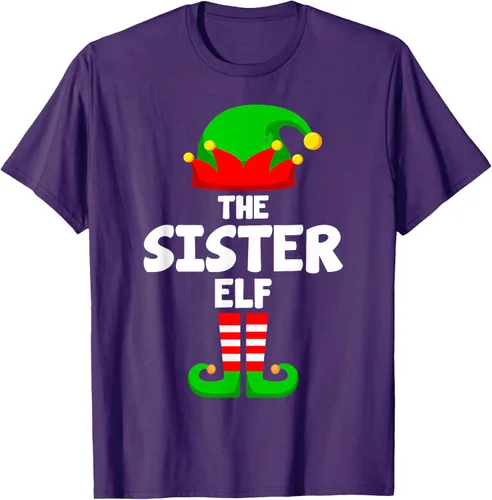 Vista 6 de Sister Elf Matching Family Christmas T-Shirt, Negro