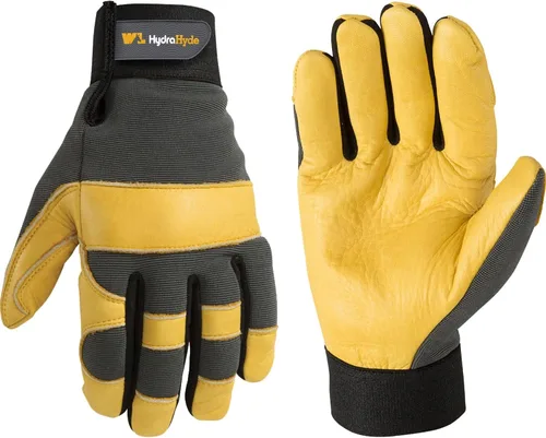 Vista 7 de Wells Lamont Guantes de trabajo de palma de cuero para hombre – HydraHyde cuero resistente al agua, espalda de elastano flexible, cierre ajustable