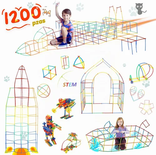 Vista 2 de Ggiibro Juguetes Constructores de Pajitas 1200 Piezas Juguetes de Construcción STEM para Edades 3 4 5 6 7 8+ Juguetes de Plástico Entrelazables A04