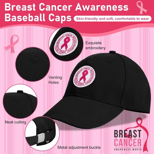 Vista 6 de 24 sombreros de concientización sobre el cáncer de mama, gorras de béisbol de cinta rosa a granel, gorra de béisbol ajustable, sombrero de algodón