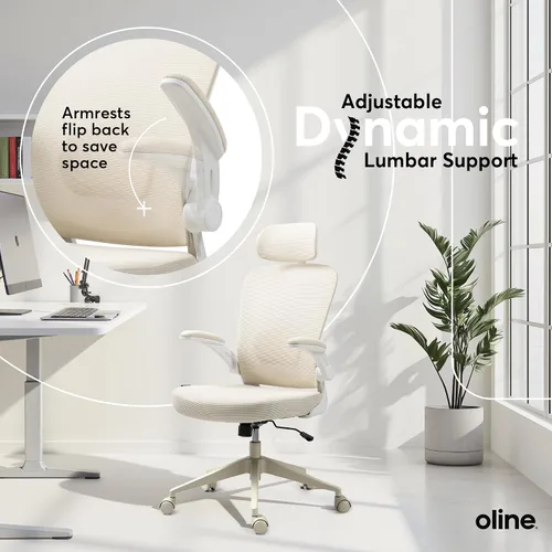 Vista 5 de Oline ErgoAir Silla de oficina ergonómica – Soporte lumbar ajustable, reposabrazos abatibles, silla de escritorio de malla para computadora, silla