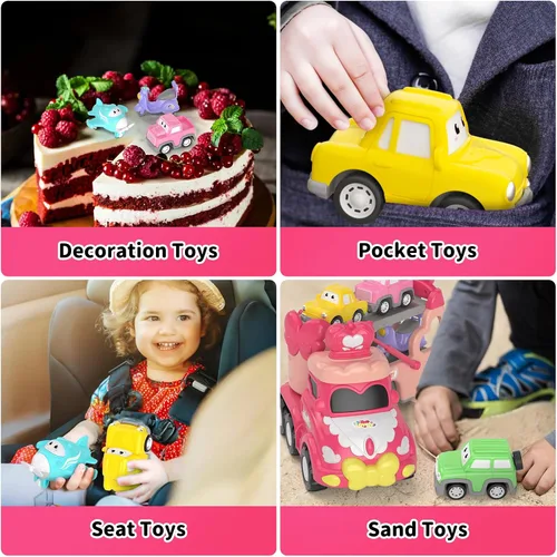 Vista 4 de newcrave - Juguetes de camiones para niñas de 1, 2, 3 años, juguetes de autos transportadores 7 en 1 para niñas pequeñas de 1-2, 2-3 años, juguete