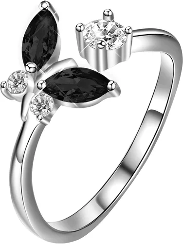 Vista 8 de AOBOCO - Anillo abierto de mariposa de plata esterlina ajustable, adornado con cristal de Austria, joyería para regalo de aniversario o cumpleaños