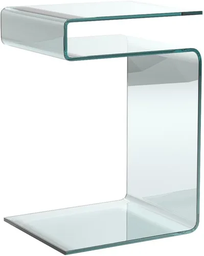 Vista 4 de Mesita de noche de cristal, mesas de noche en forma de S para dormitorio, mesa auxiliar pequeña y moderna transparente para sala de estar, mesa