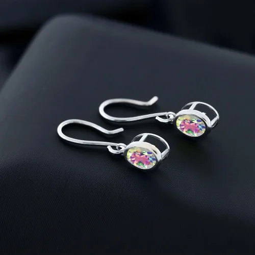 Vista 151 de Gem Stone King Aretes colgantes de plata de ley 925 de 0.276 x 0.197 in con piedra natal ovalada de alambre francés para mujer