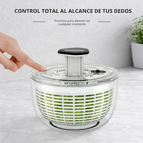 Vista 5 de Ourokhome Centrifugadora de Ensalada Secadora de Lechuga, Secadora de Vegetales Grande de Presión Fácil con Una Mano, Mezcladora de Ensalada