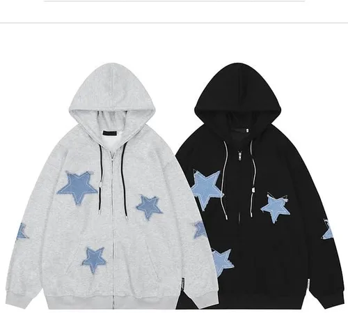 Vista 6 de Y2K Sudaderas con capucha gótica con estrellas y hadas, estilo grunge, sudadera Harajuku Streetwear Acubi Emo de gran tamaño con capucha