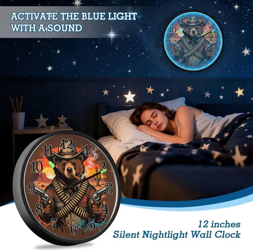 Vista 7 de Silent Non-Ticking Battery Operated Clock Luminous Voice-Activated Clocks Sunset Cowboy Beer Retro 12 Inch for Office, Home, Bathroom, Kitchen