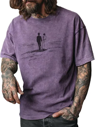 Vista 26 de domirica Camisetas gráficas para hombre, 100 % algodón lavado, manga corta, cuello redondo, Y2K, tallas grandes y altas, camisetas de verano 2026