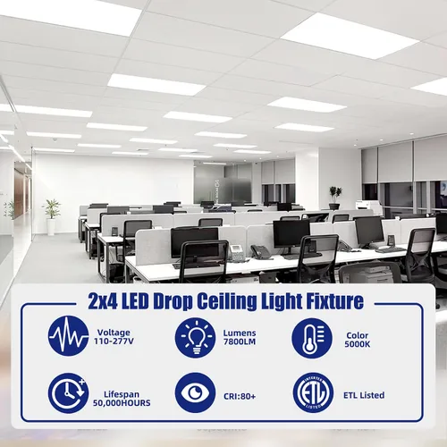 Vista 3 de WYZM Paquete de 4 luces LED de panel plano de 2 x 4, panel de luz LED de 2 pies por 4 pies, accesorio de iluminación de techo, 7800 lúmenes, 5000 K