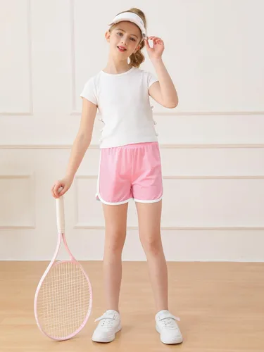 Vista 3 de Resinta Paquete de 5 pantalones cortos deportivos para niñas, pantalones cortos deportivos de fútbol para niños, de secado rápido, para gimnasio