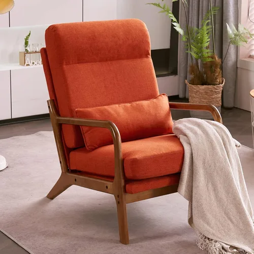 Vista 15 de JOYBASE Silla decorativa de salón, silla moderna de mediados de siglo, silla de respaldo alto, sillón con marco de madera, cómoda silla de lectura