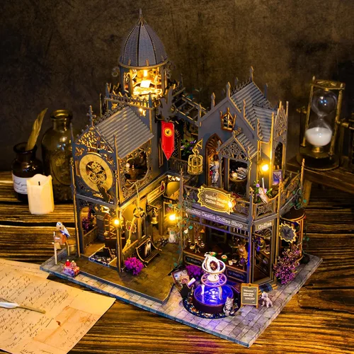 Vista 4 de Kit de casa en miniatura de madera Plustopoy DIY: kit de rompecabezas en miniatura de madera 3D con luces LED, herramientas pequeñas y caja