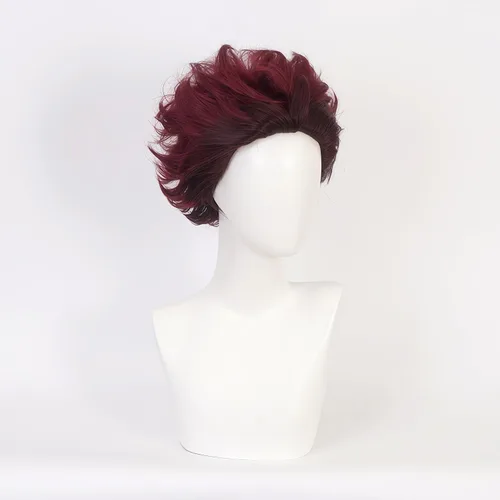 Vista 4 de Anime Demon Slayer Kimetsu No Yaiba Kamado Tanjirou Cosplay Peluca Hombres Mujeres Resistente al Calor Pelucas de Pelo Sintético Halloween