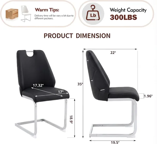 Vista 2 de Juego de 2 sillas de comedor de piel sintética negra, detalles cromados La tapicería negra llamativa, la comodidad acolchada, el soporte curvado