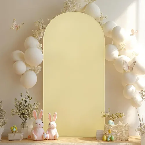 Vista 8 de Cubierta de Fondo de Arco Beige de 6 Pies - Cubiertas de Poliéster Ajustadas para Soporte de Arco de Boda con Parte Superior Redonda, Cubierta