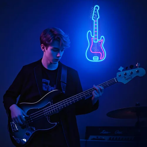 Vista 5 de CoolGift Mart Letrero de neón de guitarra bajo, luz LED regulable de guitarra bajo para decoración de habitación con alimentación USB, decoraciones
