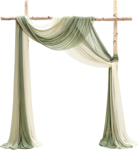 Vista 19 de Floroom Tela drapeada de arco de boda, 2 paneles de 19 pies, cortinas de tela de gasa blanca, decoración de ceremonia de boda, recepción