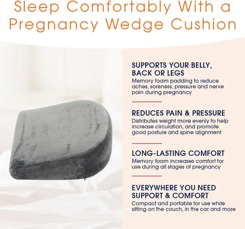 Vista 6 de Cheer Collection Cojín de cuña de maternidad de espuma viscoelástica Almohada de apoyo para el vientre con funda lavable de microfelpa extraíble