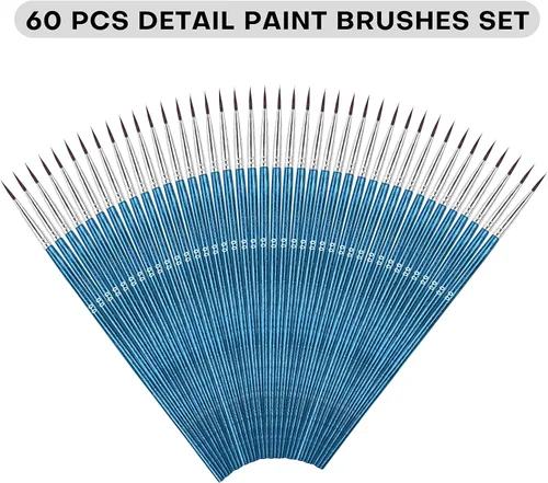 Vista 7 de 60 pinceles de pintura en miniatura con punta fina, 00 pinceles de pintura pequeños para acuarela al óleo acrílico, arte de uñas, manualidades