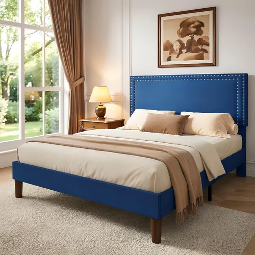 Vista 31 de VECELO Base de cama de plataforma de tamaño individual con cabecera tapizada de altura ajustable, base de colchón moderna, soporte de listones