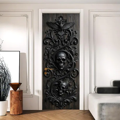 Vista 16 de Enchanted Secret - Mural para puerta de jardín, despegar y pegar, cubiertas decorativas de puerta de arco floral talladas vintage, adhesivo