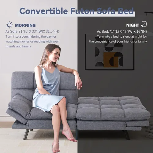 Vista 7 de Hcore Sofá cama convertible con respaldo dividido para sala de estar, oficina, apartamento, sofá biplaza de espuma viscoelástica, sofá pequeño Gris