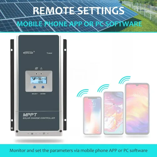 Vista 6 de EPEVER Controlador de carga solar MPPT 50A 12V/24V/36V/48V DC Identificación automática del voltaje del sistema Max.PV 150V Regulador del panel