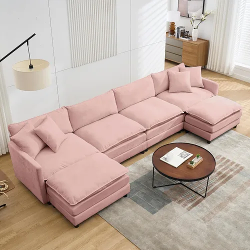 Vista 23 de Sofá modular convertible seccional, sofá de 4 asientos en forma de L con diván reversible, sofá de nube de asiento profundo, sofá cama 3 en 1, tela