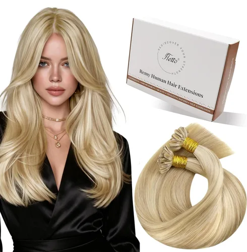 Vista 100 de 【Descuento】Hetto - Extensiones de cabello con cinta adhesiva, 40g, extensiones de cabello humano, color rubio ceniza oscuro degradado a rubio medio