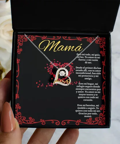 Vista 7 de Cadena, Collar de Regalo Para Mama En Forma De Corazon Plateado y Dorado Regalo Para Mujer Personalizado