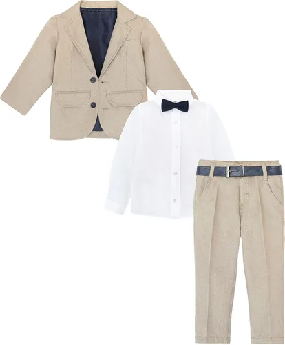 Vista 2 de Lilax Traje formal de 5 piezas para niños, conjunto de traje de vestir con corbatín y cinturón