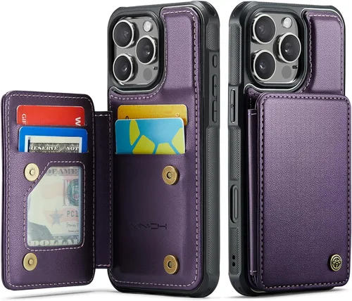 Vista 54 de Vinich for iPhone XR Wallet Case with Card Holder, Black RFID Blocking Credit Slots, Kickstand, Shockproof Flip Phone Cover, PU Leather, Double