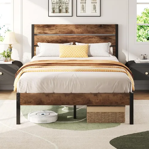 Vista 7 de Lifezone Base de cama Queen con cabecero y estribo, marco de cama de metal Queen con almacenamiento debajo de la cama, sistema de soporte de metal