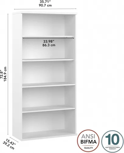 Vista 3 de Bush EO105WH Easy Office - Estantería de 5 estantes de 73 pulgadas de alto, color blanco